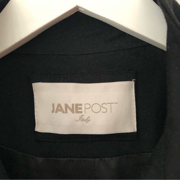 Jane Post Black Cashmere Blend Snap Button High Neck Classic A Line Coat Small - Picture 5 of 15